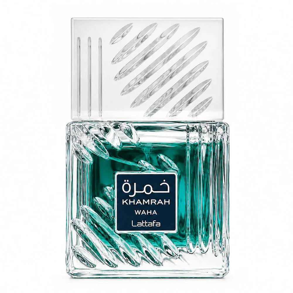 Lattafa Khamrah Waha Eau De Parfum 100ml bottle for men and women, elegant design with a sleek, modern look.