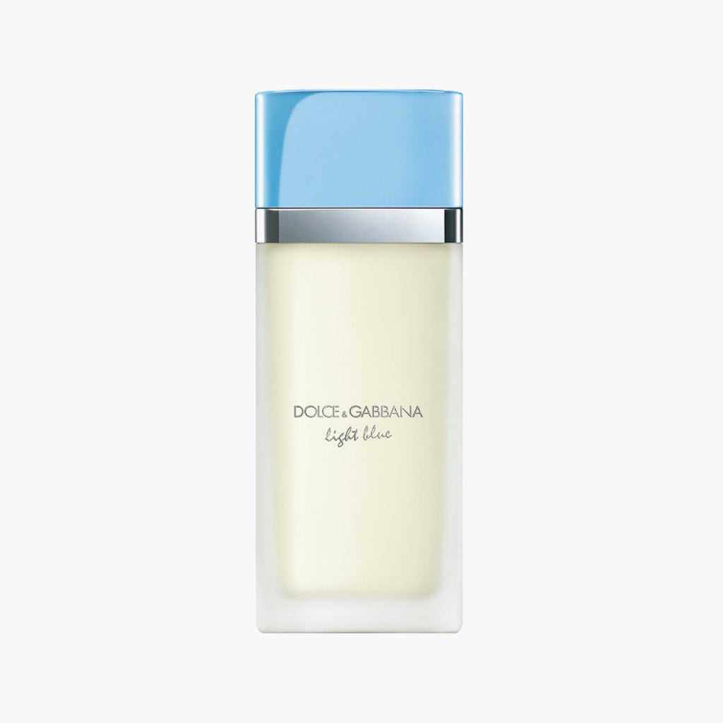 Dolce & Gabbana Light Blue Eau De Toilette 100ml bottle with light blue liquid and clear glass design.