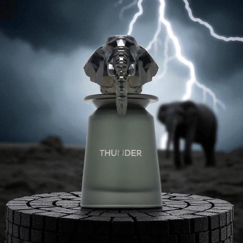French Avenue Thunder Eau de Parfum Men bottle with sleek 100ml design and modern branding, displayed against a neutral background.